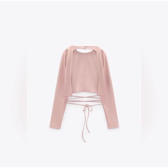 Zara EUC Open Back Top With Ties Pink Cropped Size XS - Picture 4 of 10